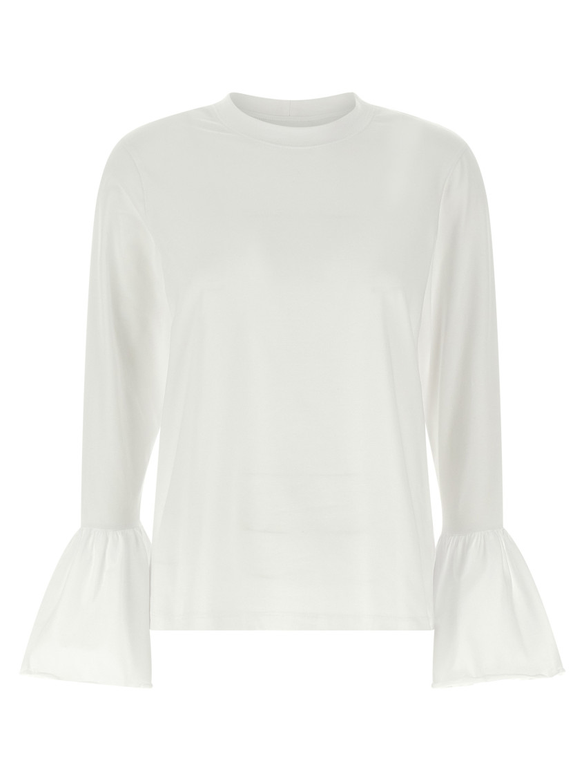 Sleeper Crew Neck Ruffled T-shirt With Flared Cuffs In White