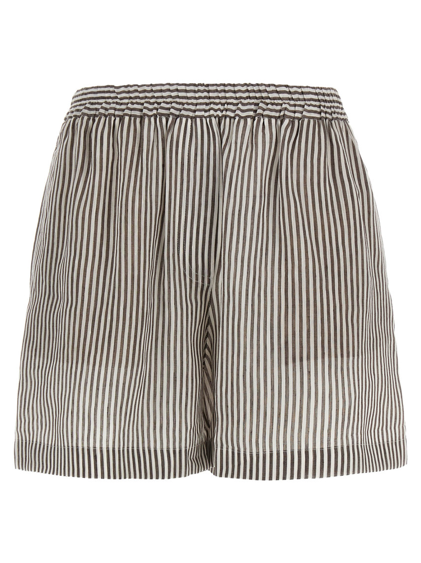 Brunello Cucinelli Striped Linen Bermuda Shorts Bermuda And Short In Multicolor