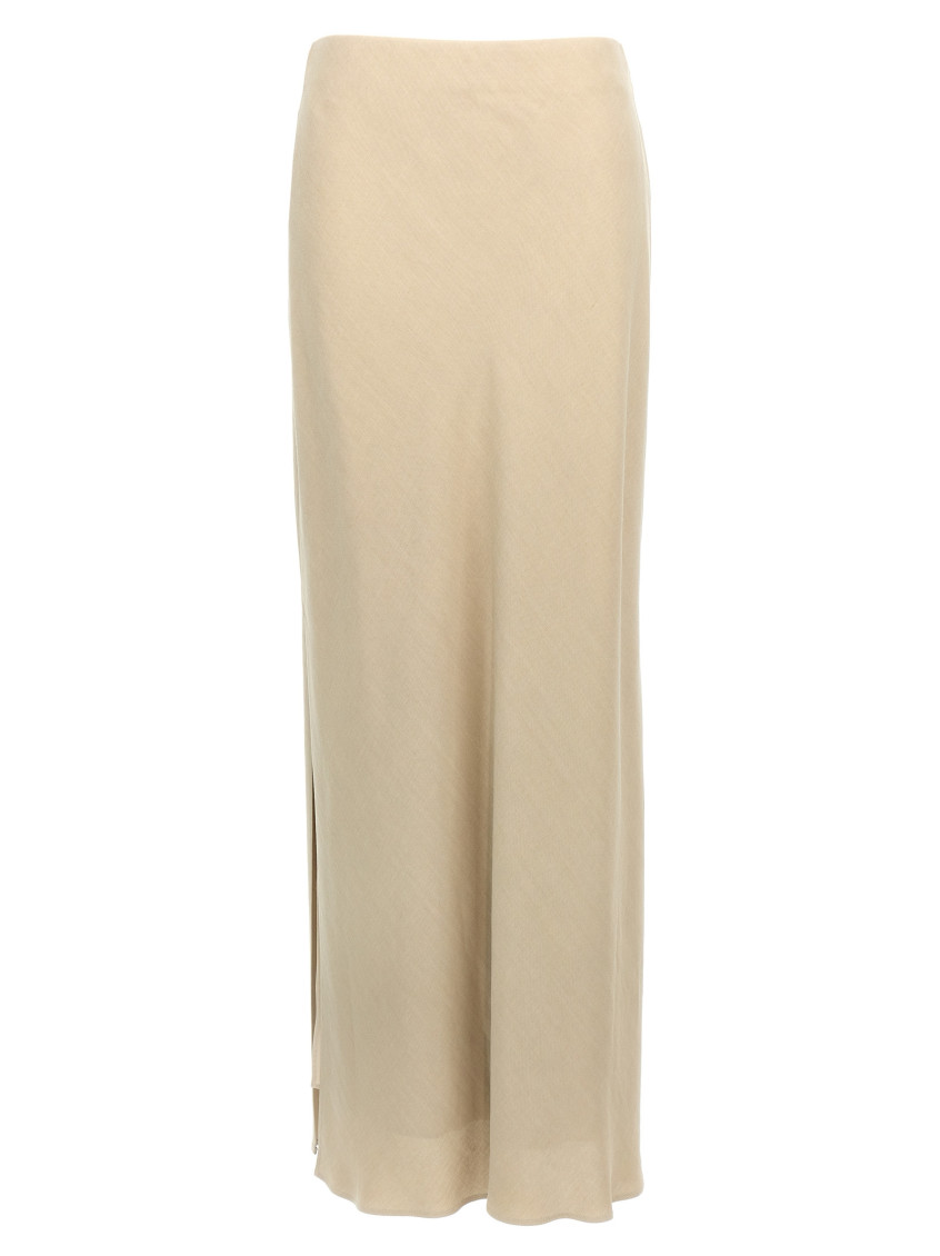 Brunello Cucinelli High Waist Long Length Side Slit Skirt In Neutral