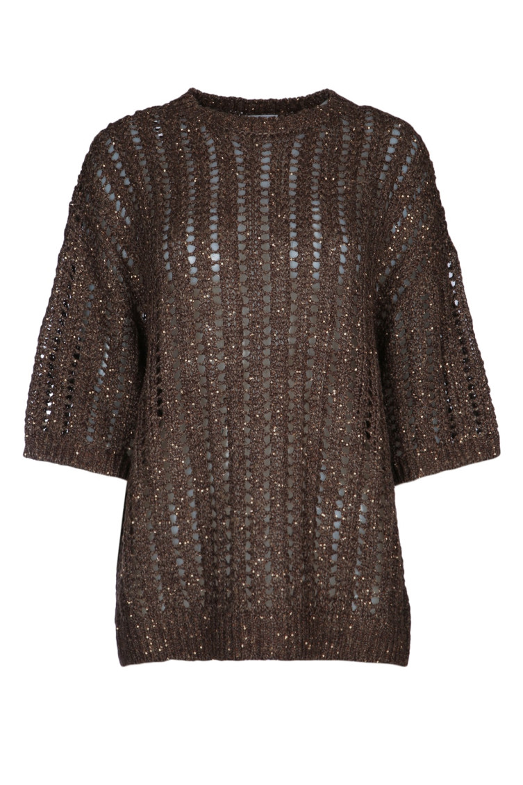 Brunello Cucinelli Sweater In Perforated Knit In Brown