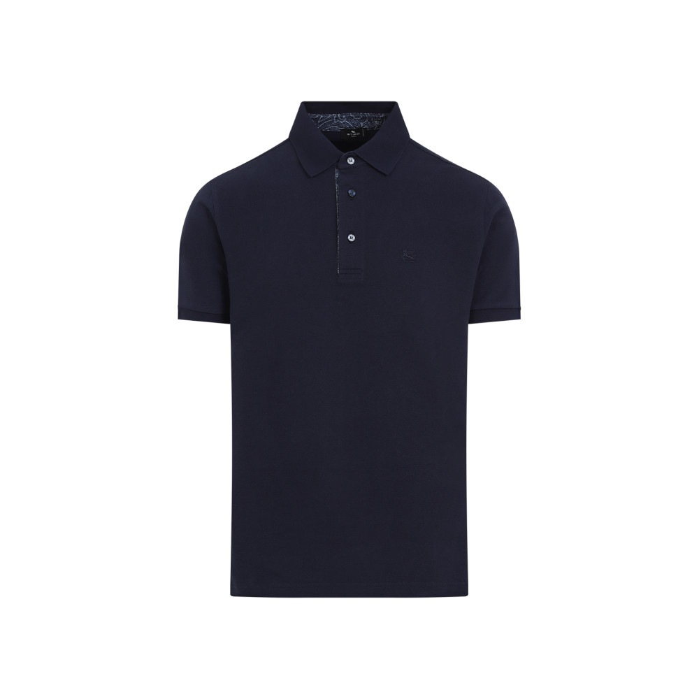 Etro Roma Printed Collar Polo In Dark Blue