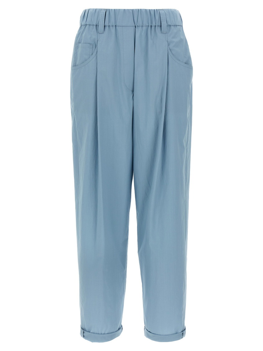 Brunello Cucinelli Pleat Pants With Front Pincers In Light Blue