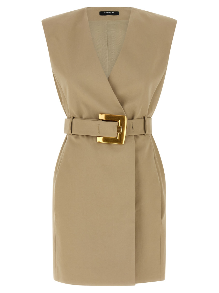 calvin klein dress brown BALMAIN WOMEN Ribbed Knit Mini Dress Brown  MAISONDEFASHION.COM
