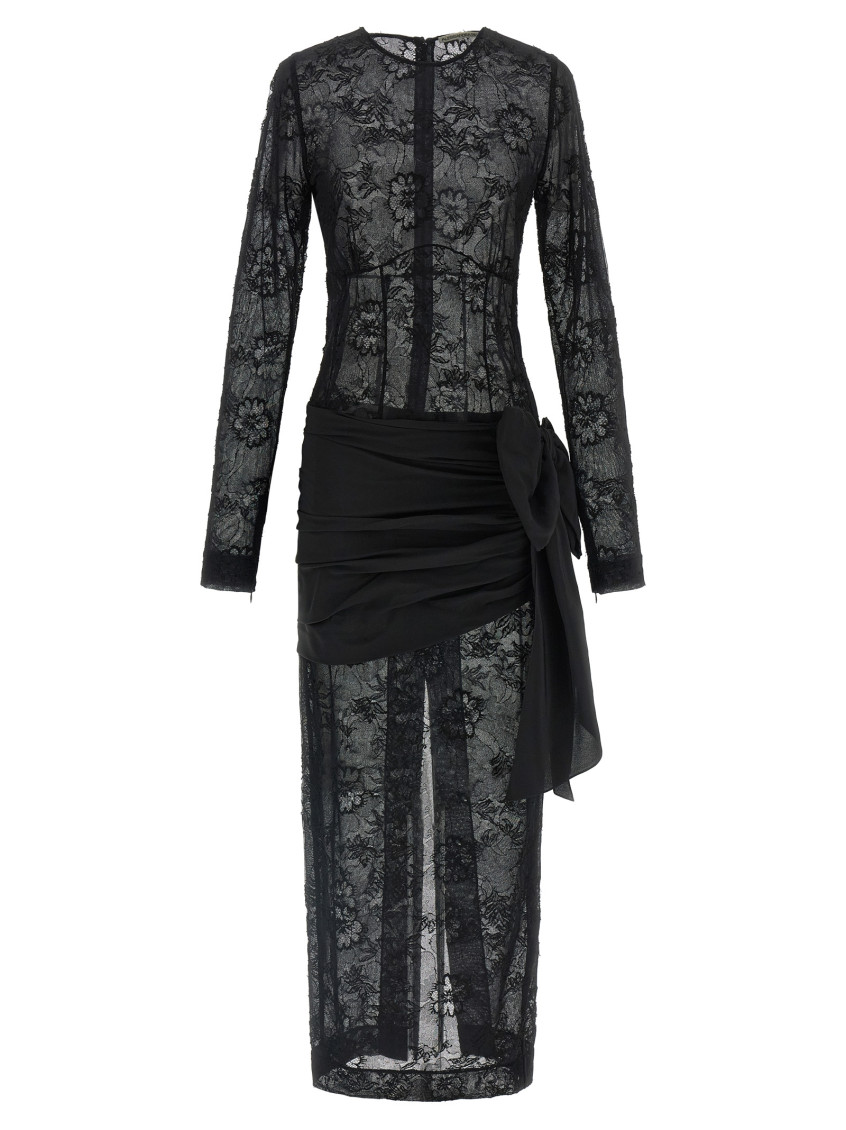 chinese dress ladies Stretch lace evening dress with organza ruffles