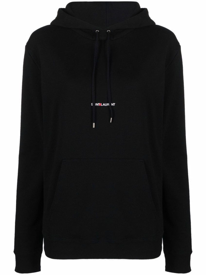 Saint Laurent Logo Hoodie Sweatshirt In Black