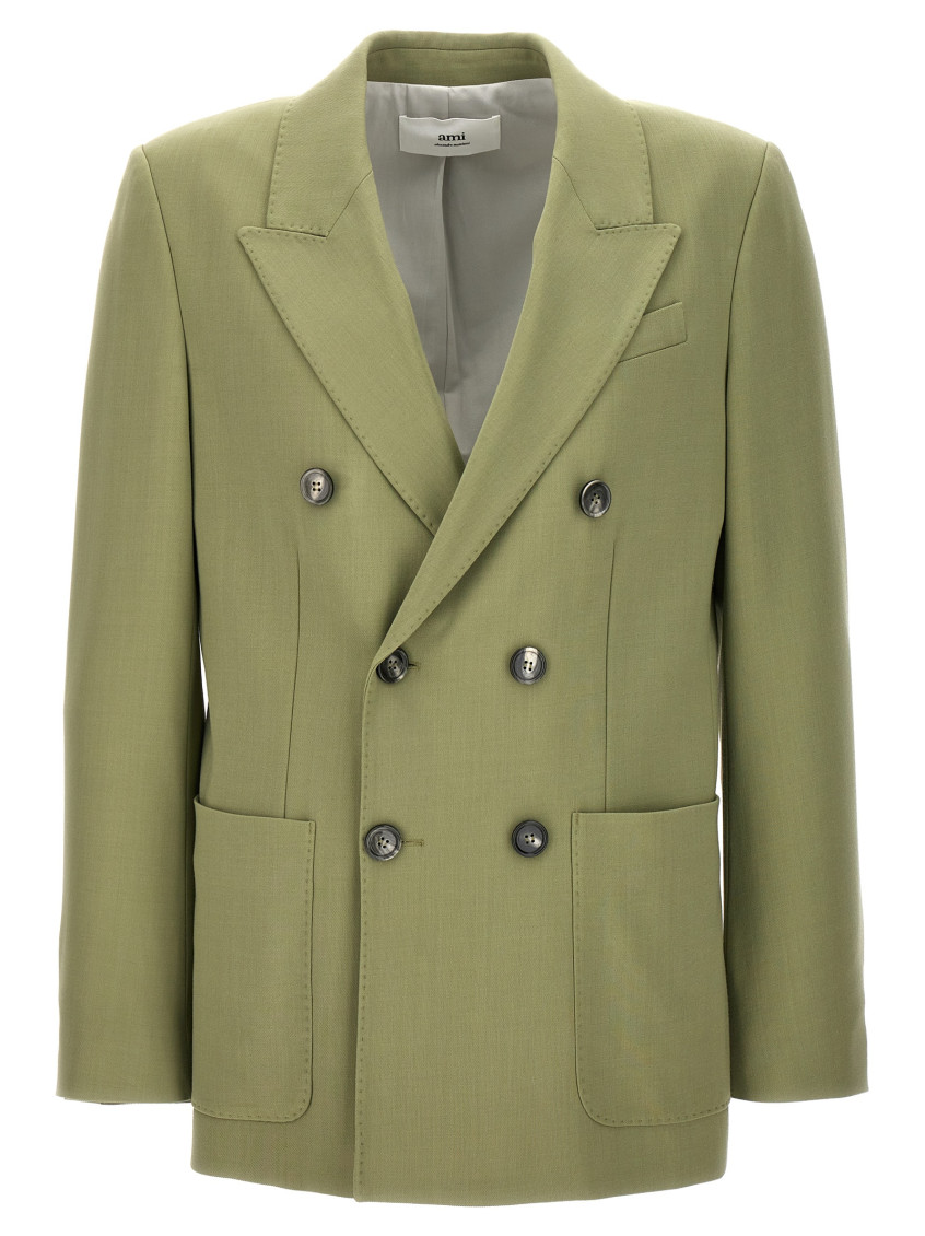 Shop Ami Alexandre Mattiussi Olive Double-breasted Blazer In Green