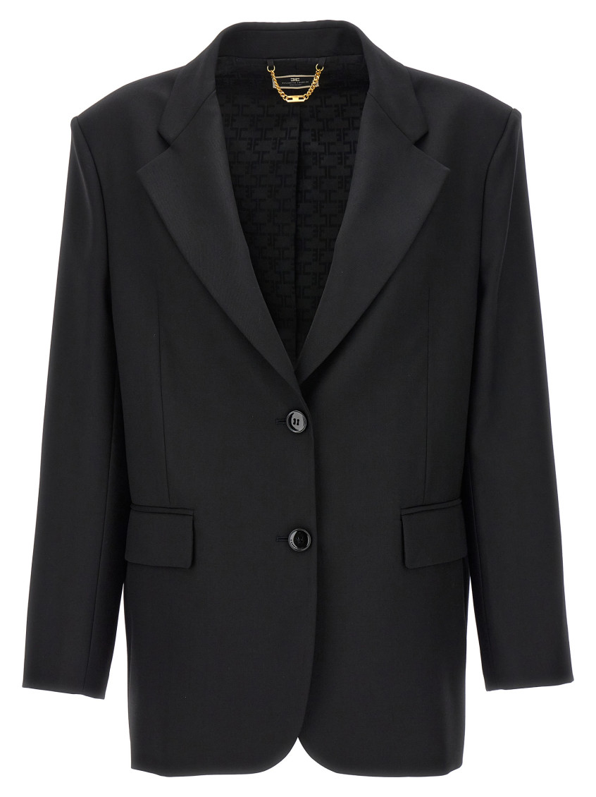 Elisabetta Franchi Double-breasted Wool Blazer Blazer And Suits Black In Black