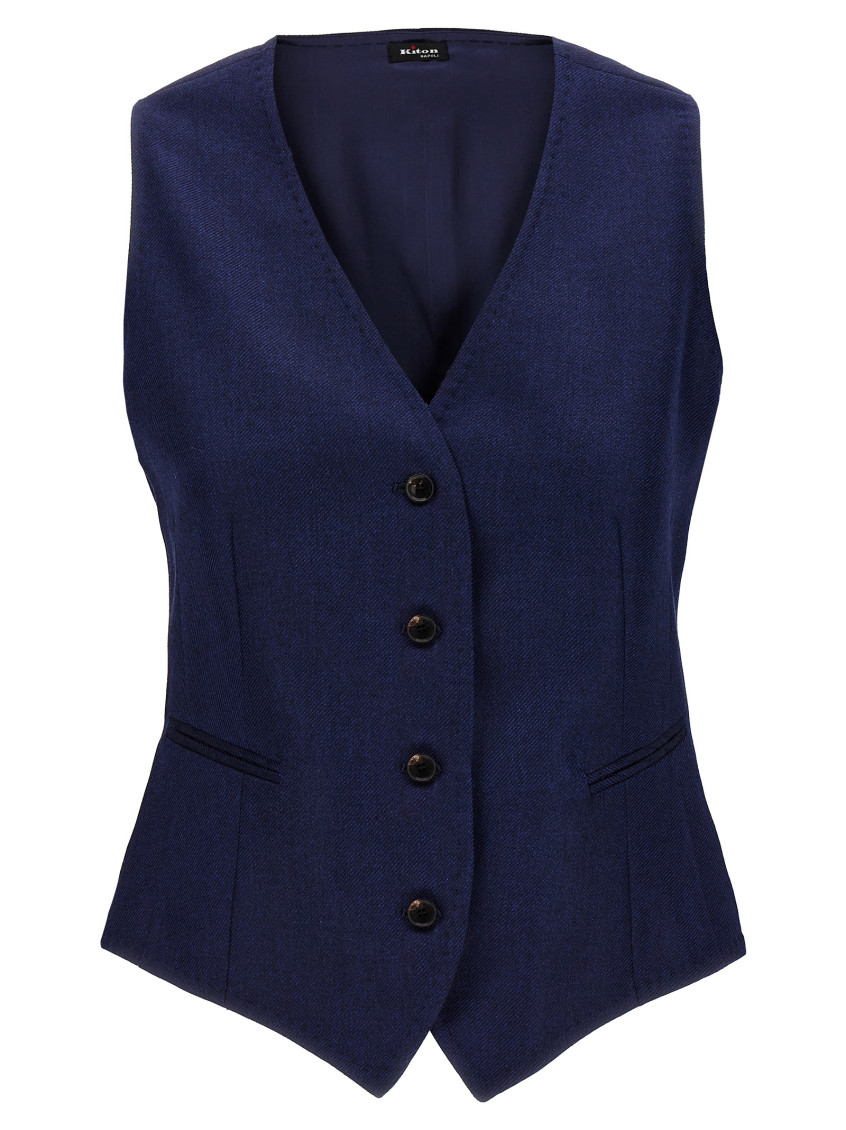 Kiton Silk Cashmere Vest Gilet Blue In Navy Blue