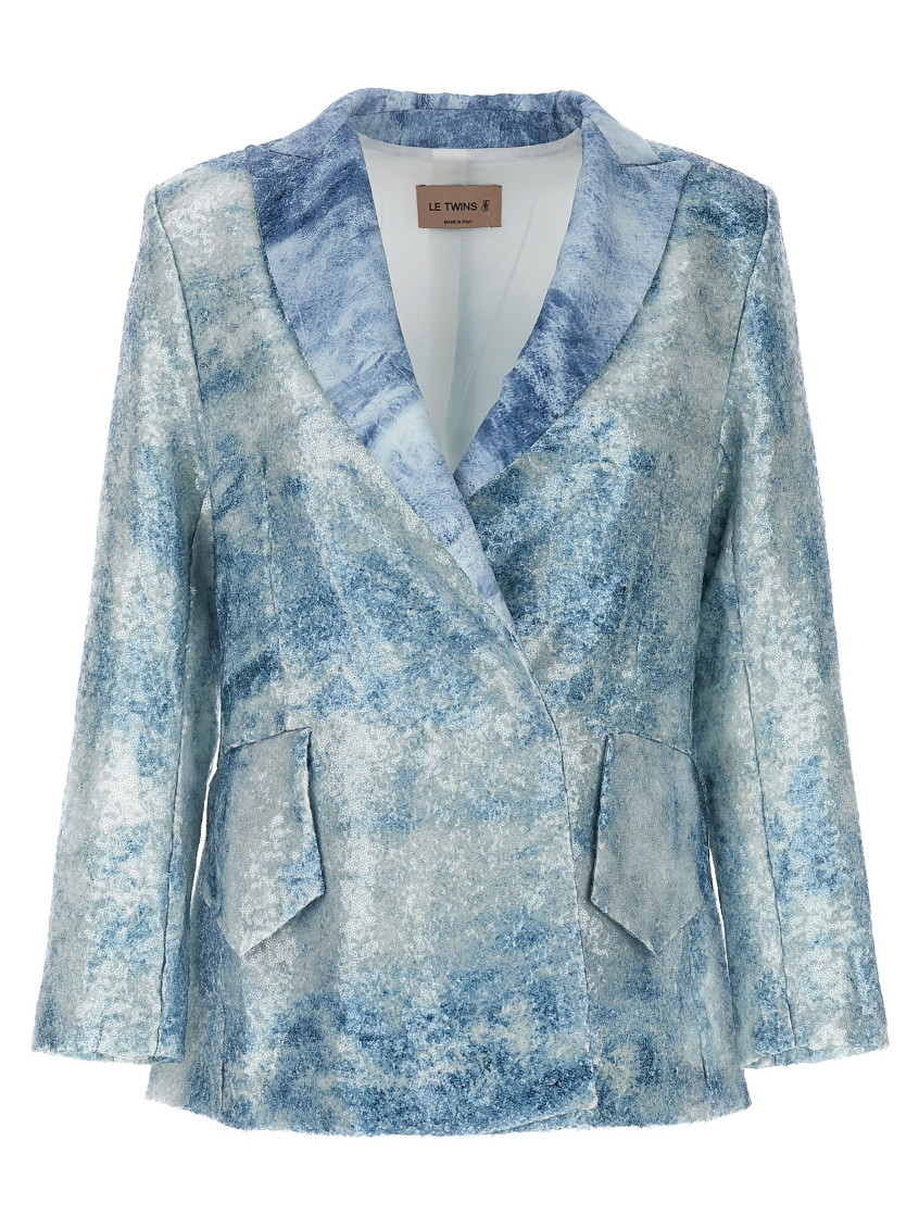 Shop Le Twins Light Blue Single-breasted Blazer