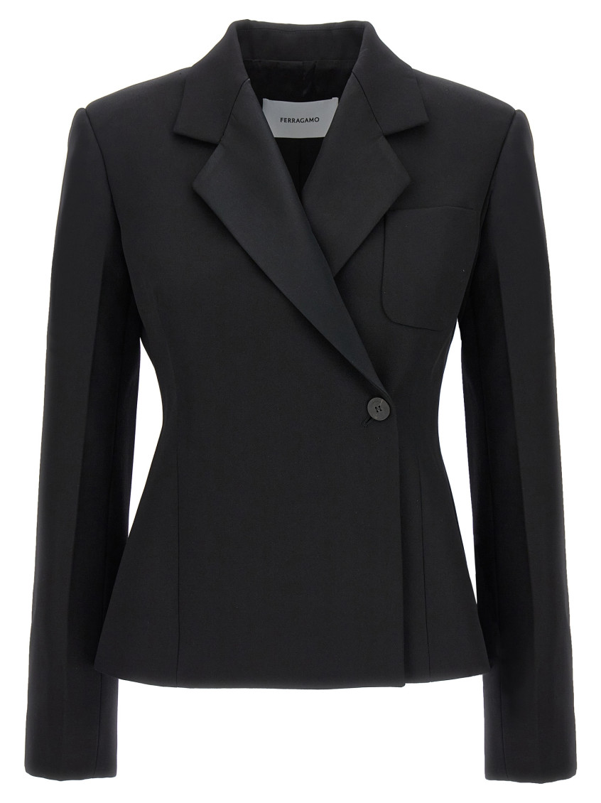 Shop Ferragamo Black Double-breasted Wool Blazer
