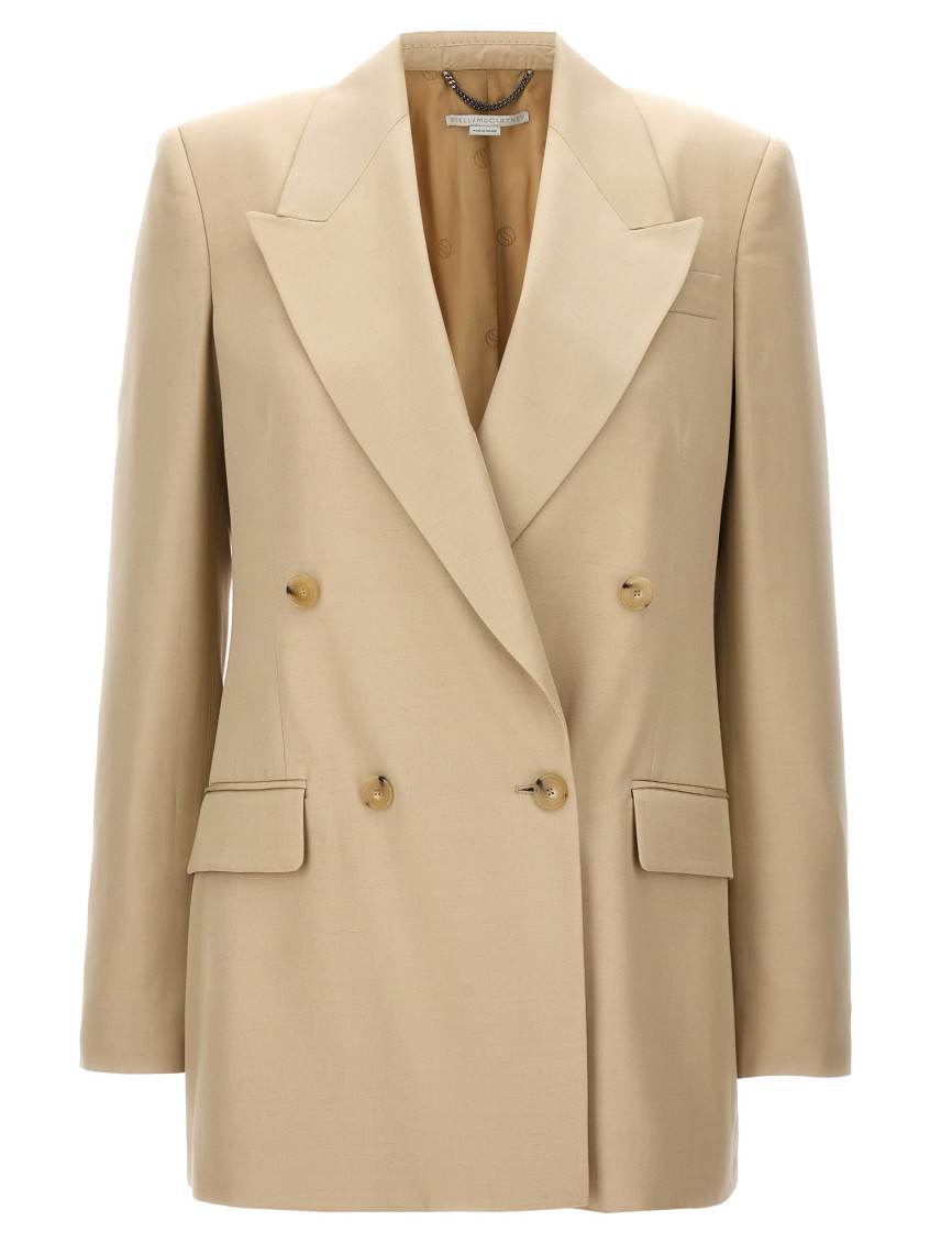 Stella Mccartney Double Breasted Satin Blazer In Beige