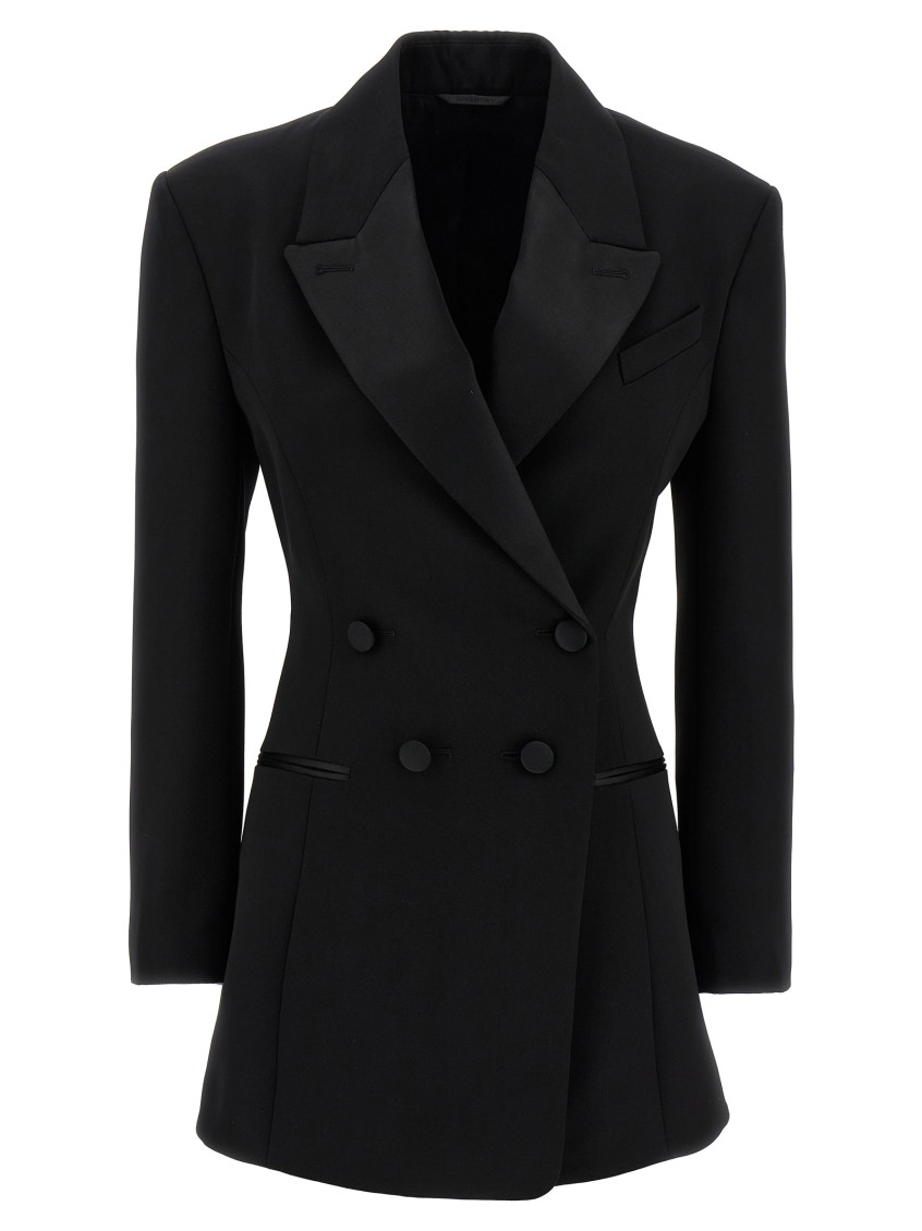 Givenchy Double-breasted Silk-blend Satin-trimmed Wool-twill Blazer In Black