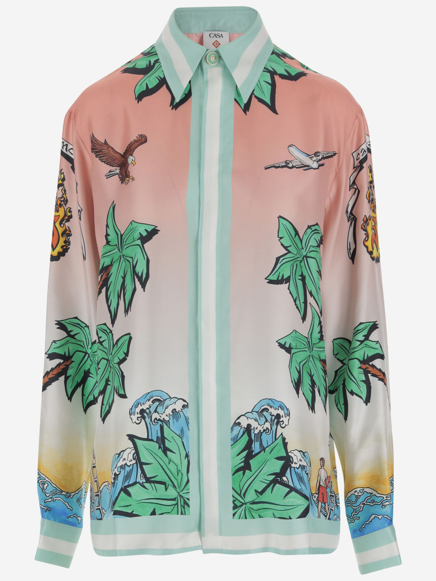 Casablanca Shirt In Pure Silk With Graphic Print In Multicolor