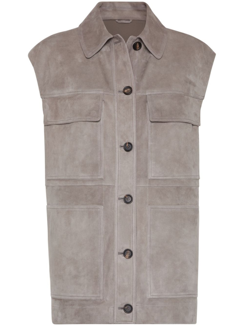 Shop Brunello Cucinelli Grey Suede Leather Vest