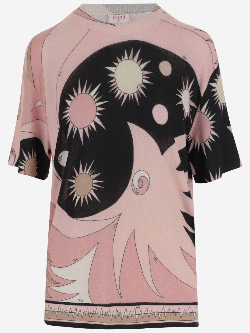 Pucci Crew Neck Graphic Print Relaxed Fit Top In Pink