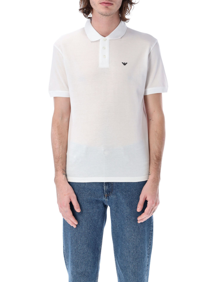 Emporio Armani Logo Embroidery Cotton Polo Shirt In White