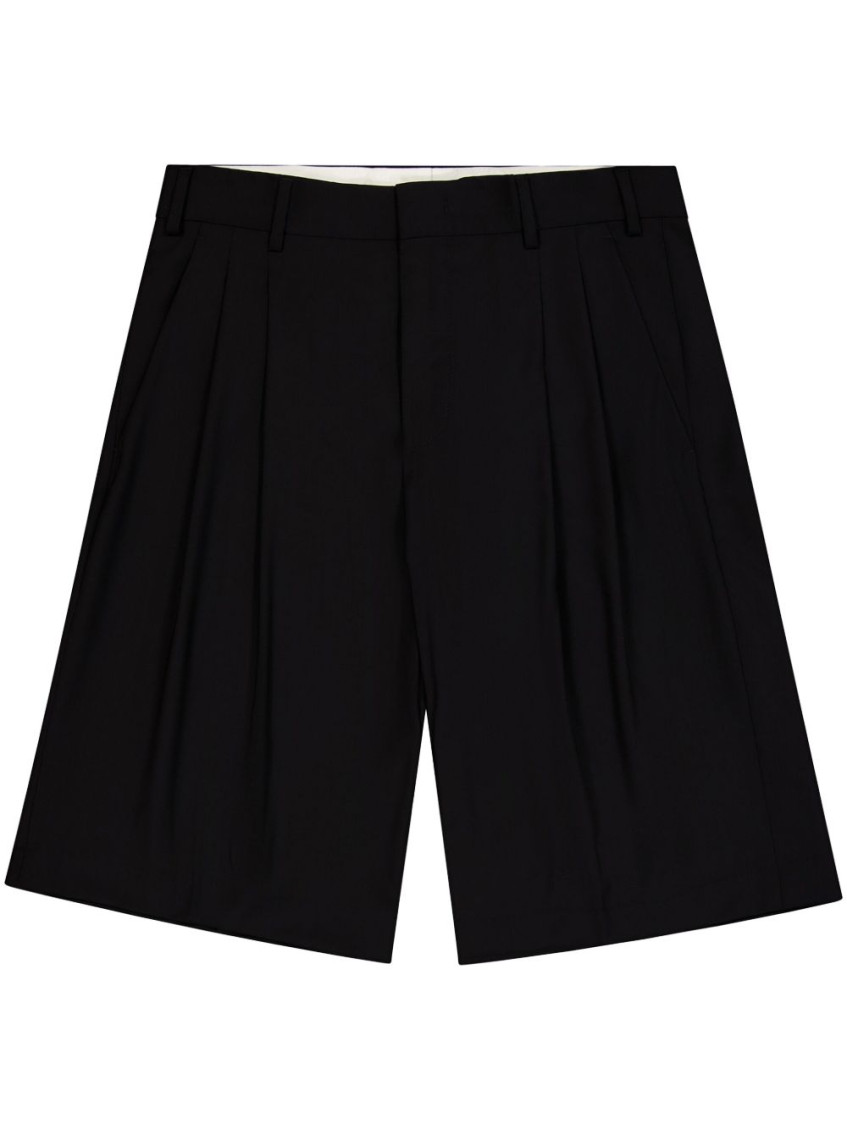 Laneus Black Virgin Wool Bermuda Shorts In Black