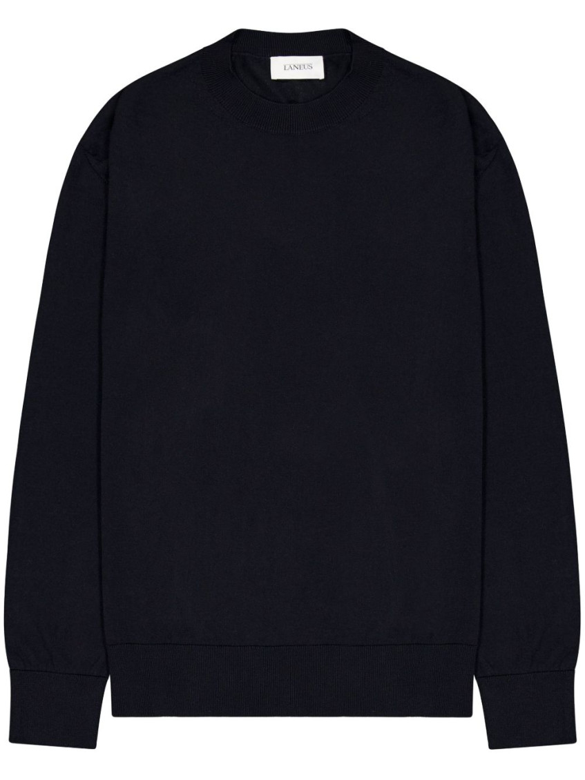 Laneus Relaxed Fit Polo Knitwear In Luxurious Wool-cashmere Blend In Black