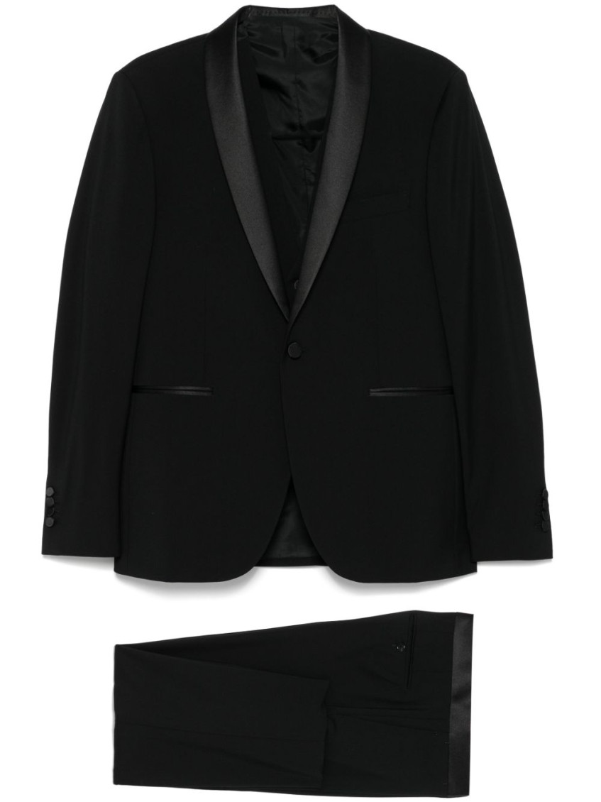 Tagliatore Black Suit With Vest Jacket And Trousers In Black