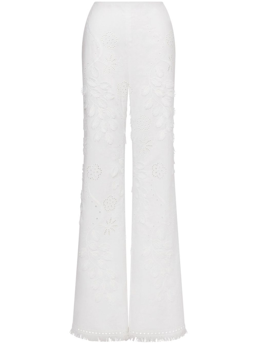 Alberta Ferretti Embroidered And Cut-out Design Trousers In Cotton In White