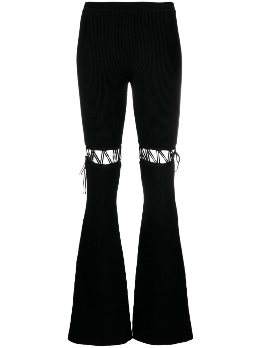 Nensi Dojaka Ribbed Waistband Flared Pant With Cut-out Lacing In Black
