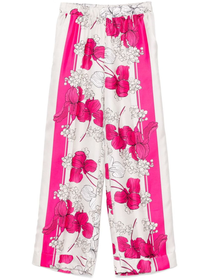 P.a.r.o.s.h Elastic Waistband Floral Print Trousers In Fuchsia