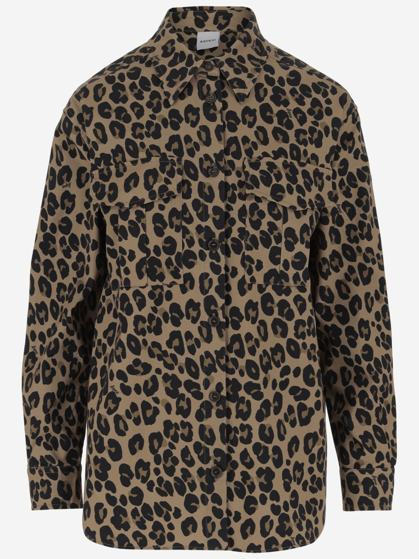 Aspesi Leopard Print Stretch Cotton Shirt In Leopard Print