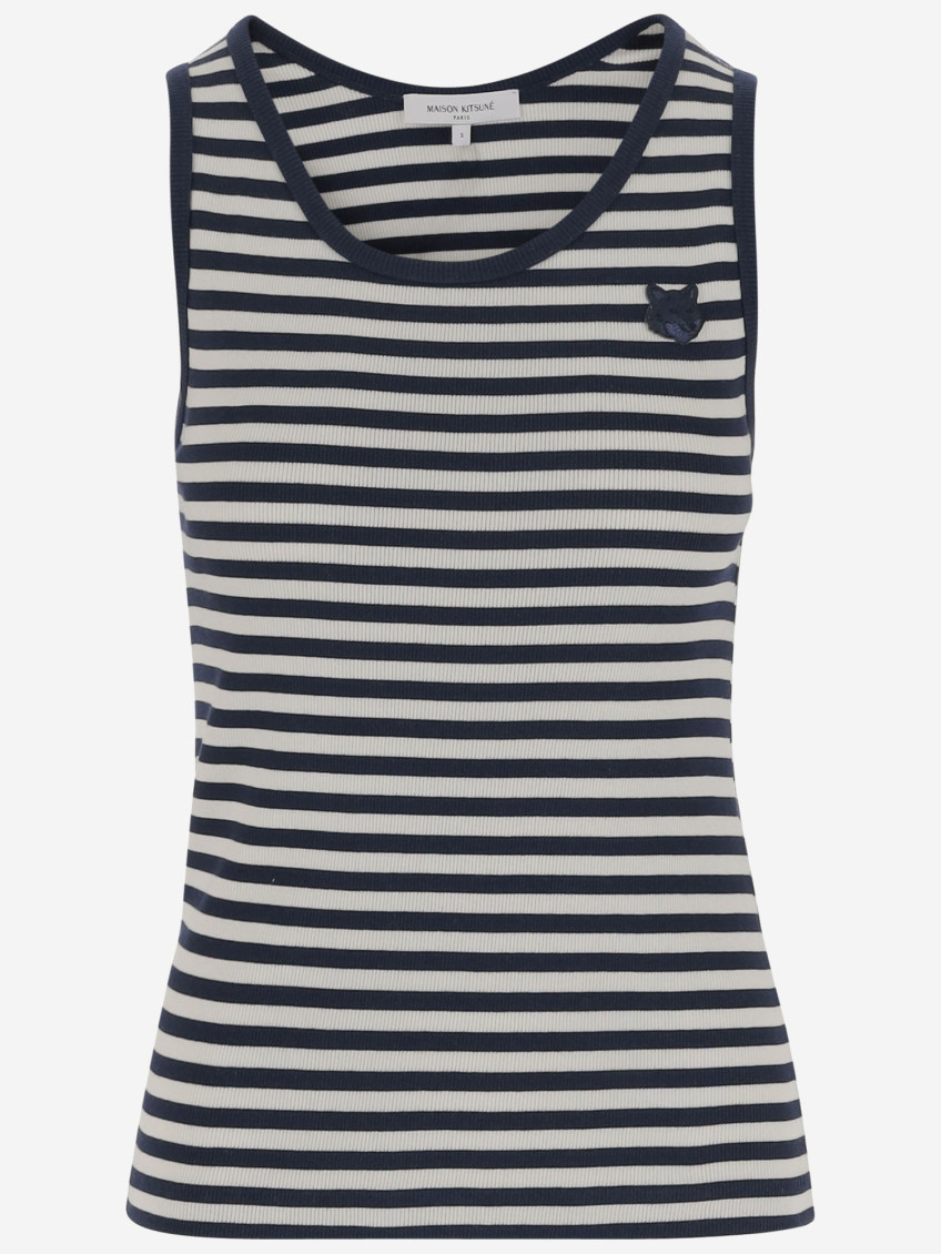MAISON KITSUNÉ NAVY BLUE BOLD FOX HEAD-PATCH TANK TOP