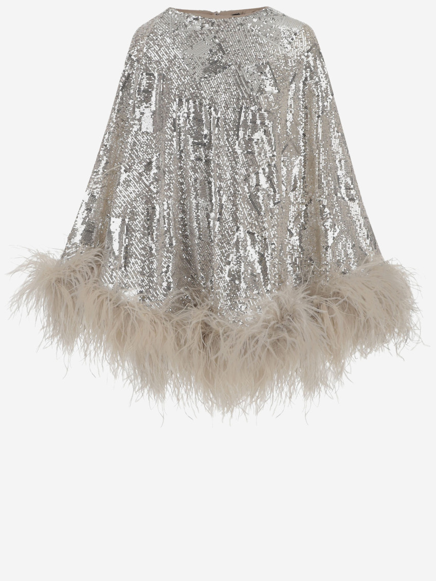 Taller Marmo Sequinned Feather-trim Nassau Mini Dress In Silver