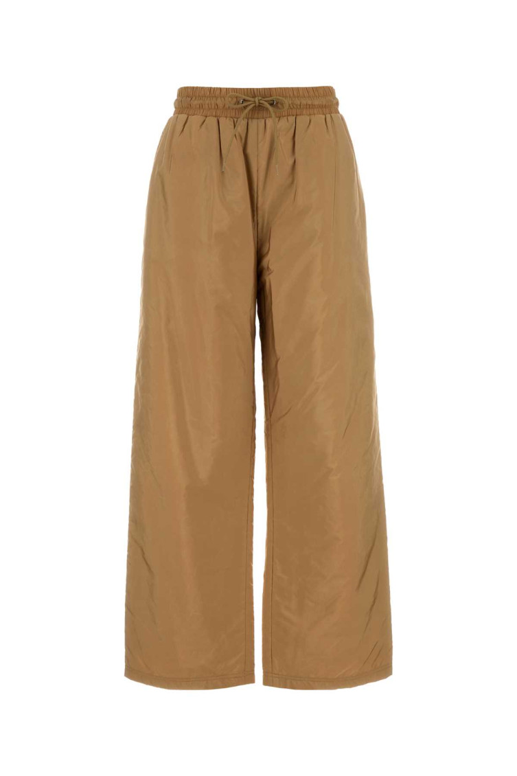 Prada Wide Leg Trousers With Elastic Waistband In Light Brown