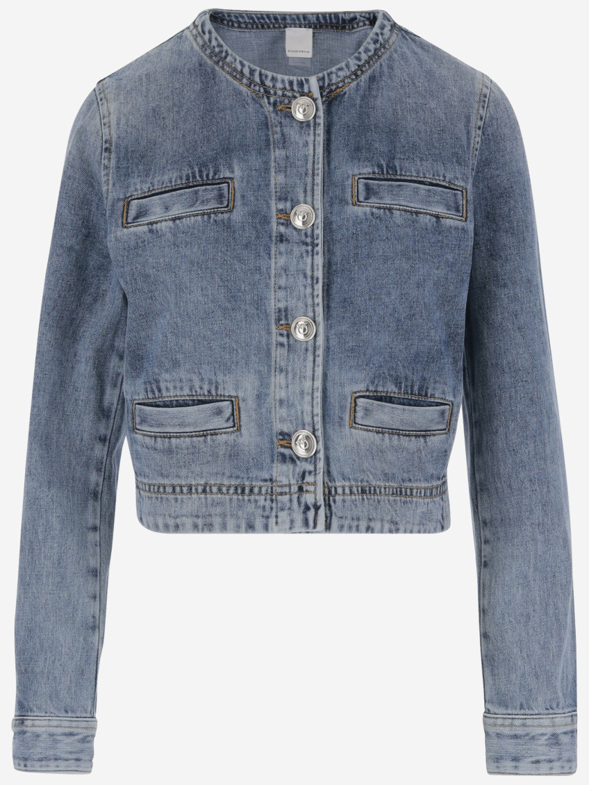 Pinko Blue Cropped Jacket With Patch Pockets On The Front In Blue
