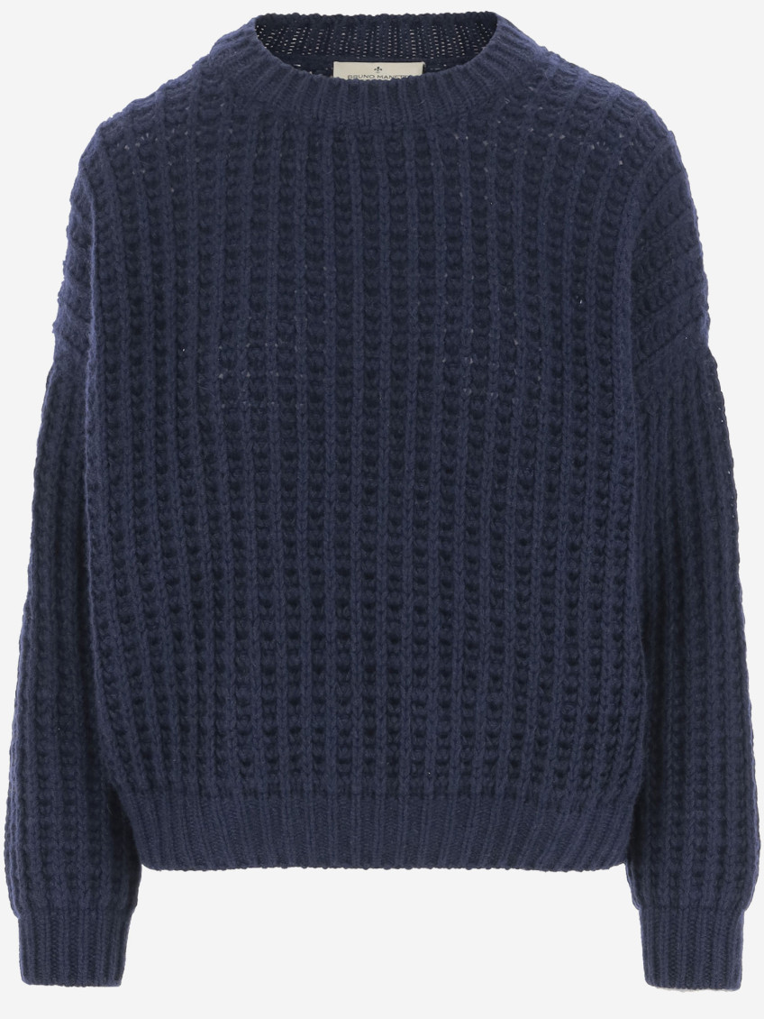 Bruno Manetti Chunky Knit Sweater In Navy Blue