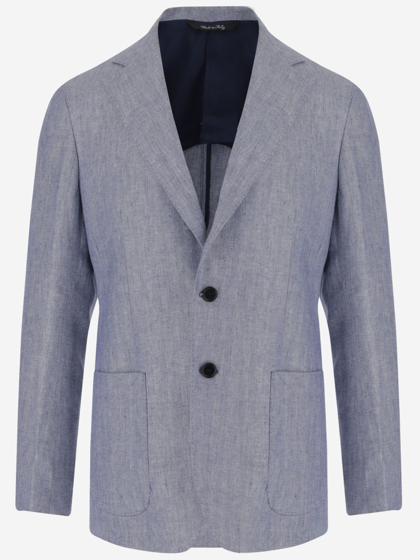 Shop Brian Dales Dark Grey Single-breasted Linen Blazer