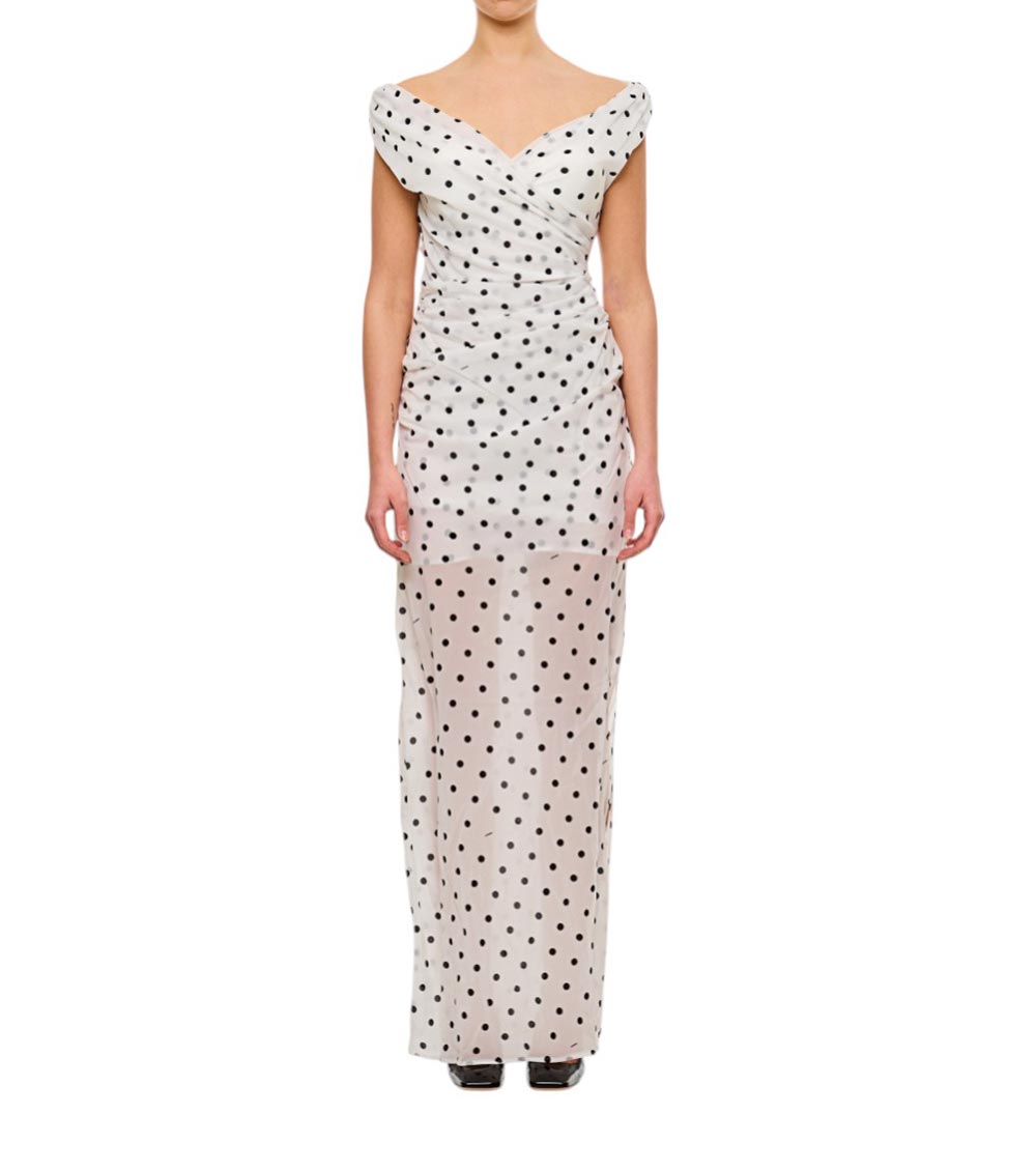 Jacquemus 'the Rita Lounge' White Long Dress With V-neck And Polka Dot Motif In White