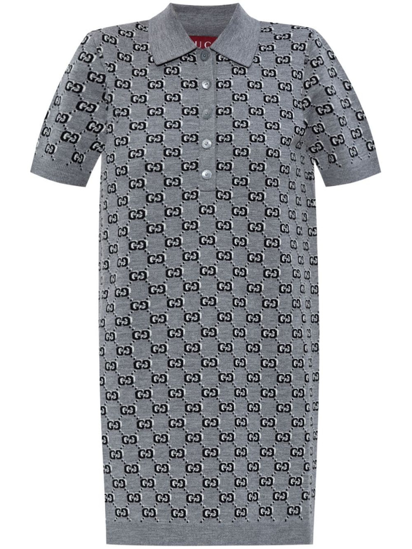 Gucci Grey Wool Jacquard Polo Dress In Grey