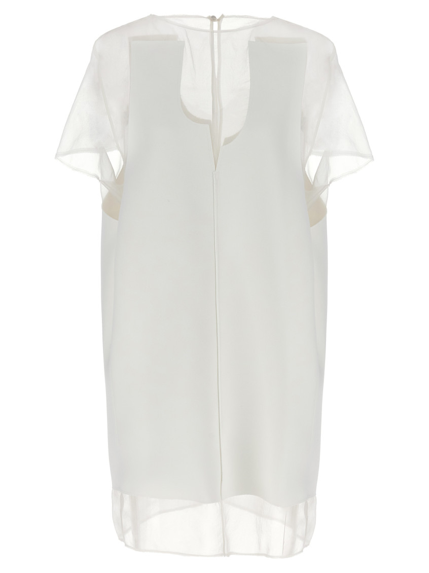 Khaite White Panel Midi Dress With Sheer Inserts In White