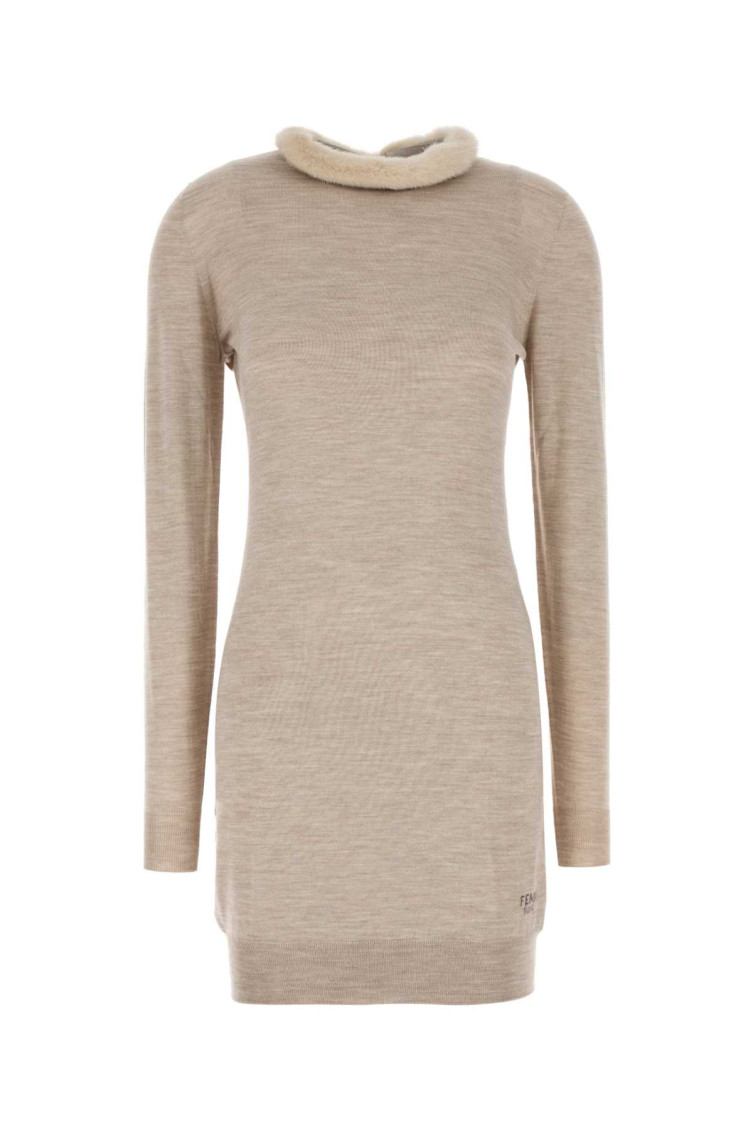 Shop Fendi Beige Wool Blend Mini Dress