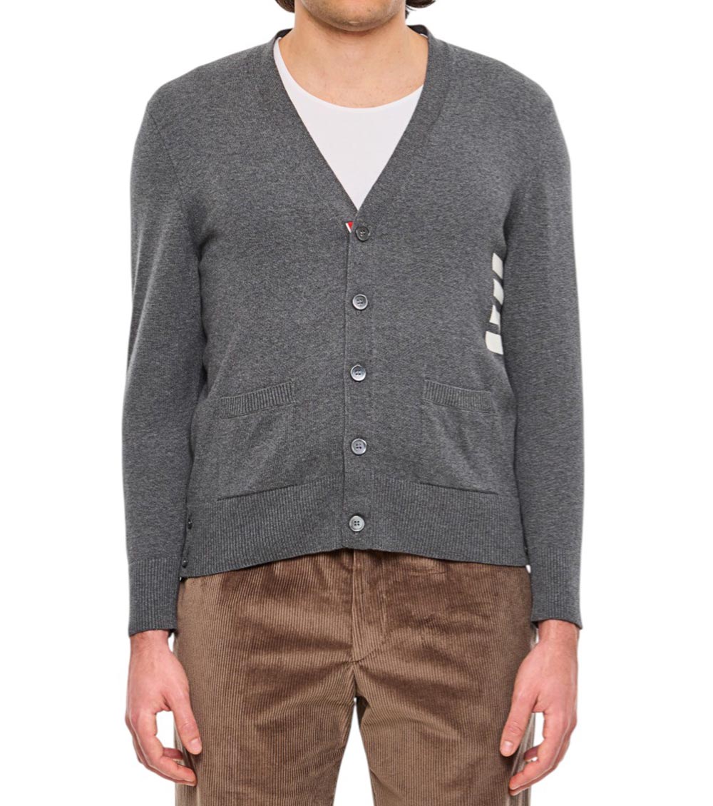 Thom Browne 4-bar Cotton Cardigan For Men In Grey