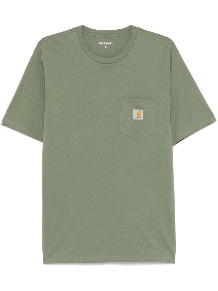 Carhartt Cotton T-shirt In Military Green With Pocket And Logo In Green
