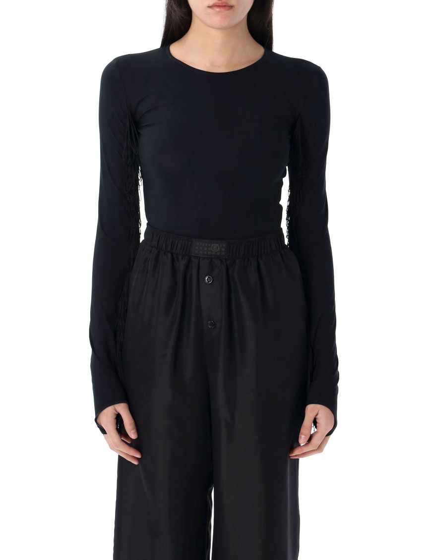 Mm6 Maison Margiela Mm6 By Maison Margiela Fringed Bodysuit With Intricate Side Detailing In Black