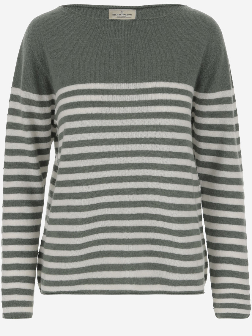 Bruno Manetti Cashmere Sweater With Striped Pattern In Green