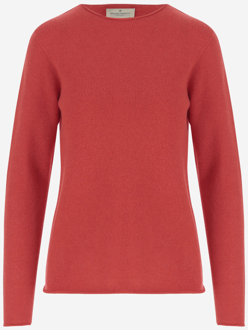 Bruno Manetti Red Cashmere Pullover With Crew Neck And Long Sleeves In Multi