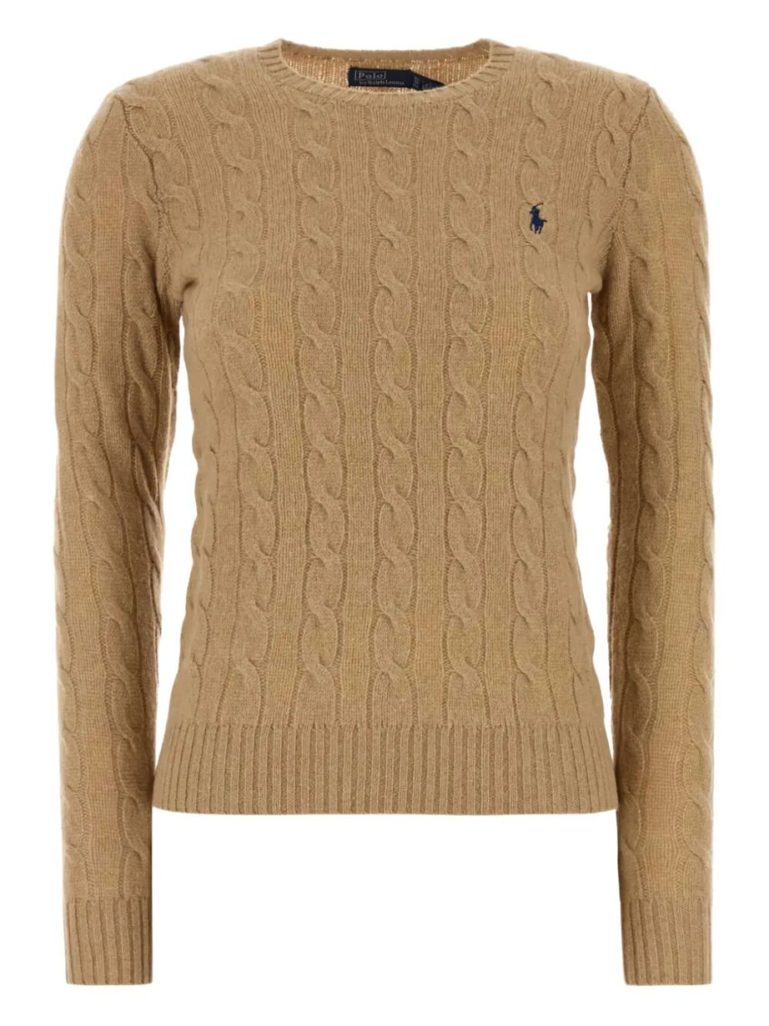 Ralph Lauren Light Brown Wool Crewneck Sweater In Brown