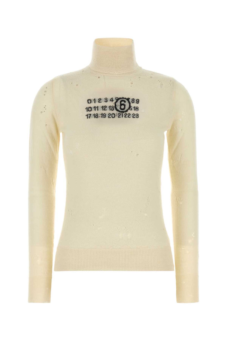 Mm6 Maison Margiela Cream Wool Sweater