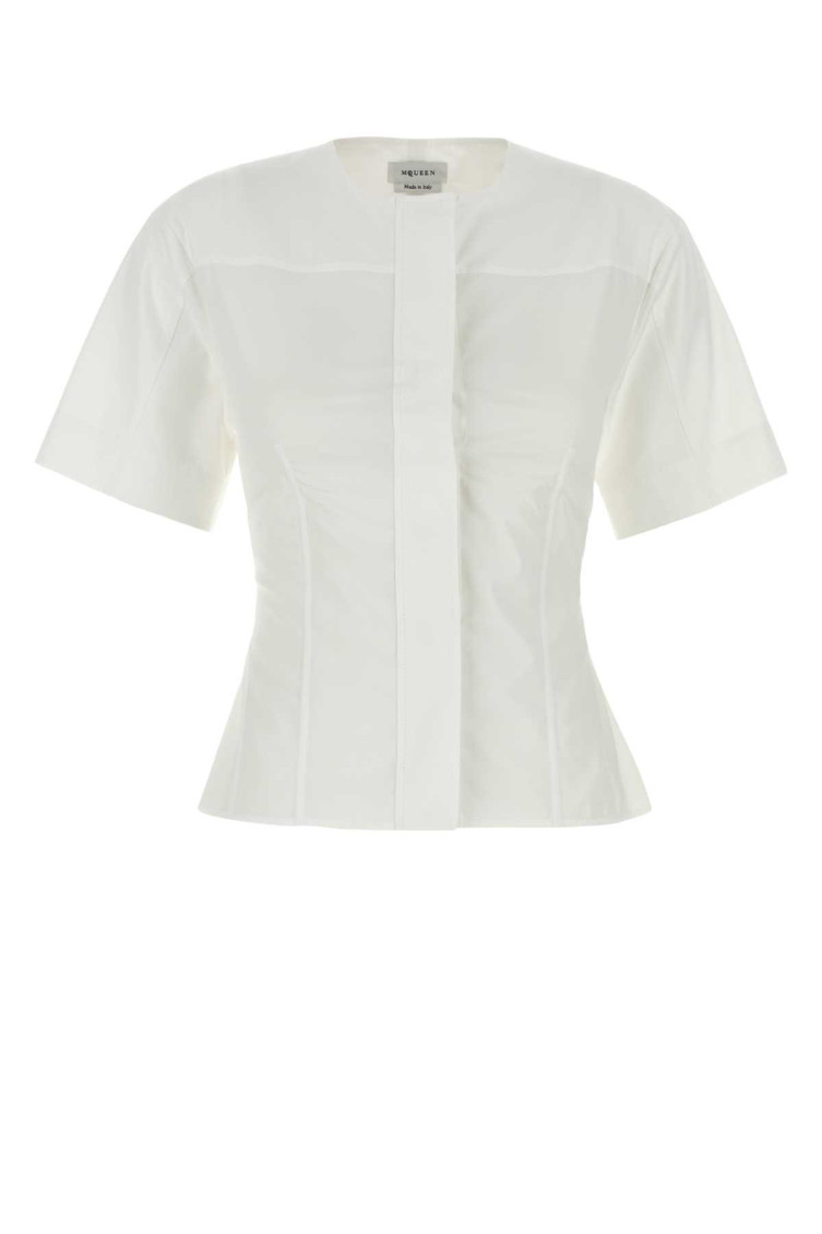 Alexander Mcqueen Poplin Shirt With Short Sleeves And Seam Detailing In Yellow