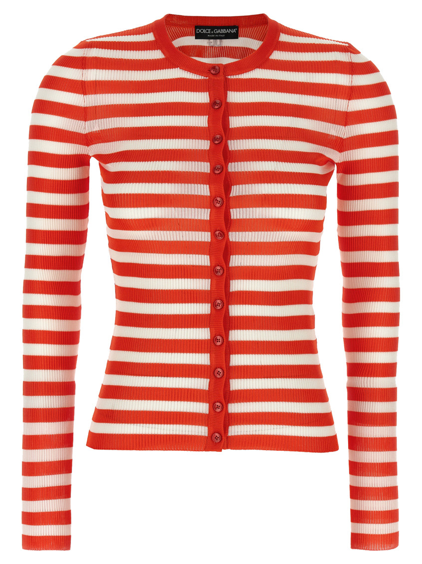 Dolce & Gabbana Red Striped Viscose Cardigan