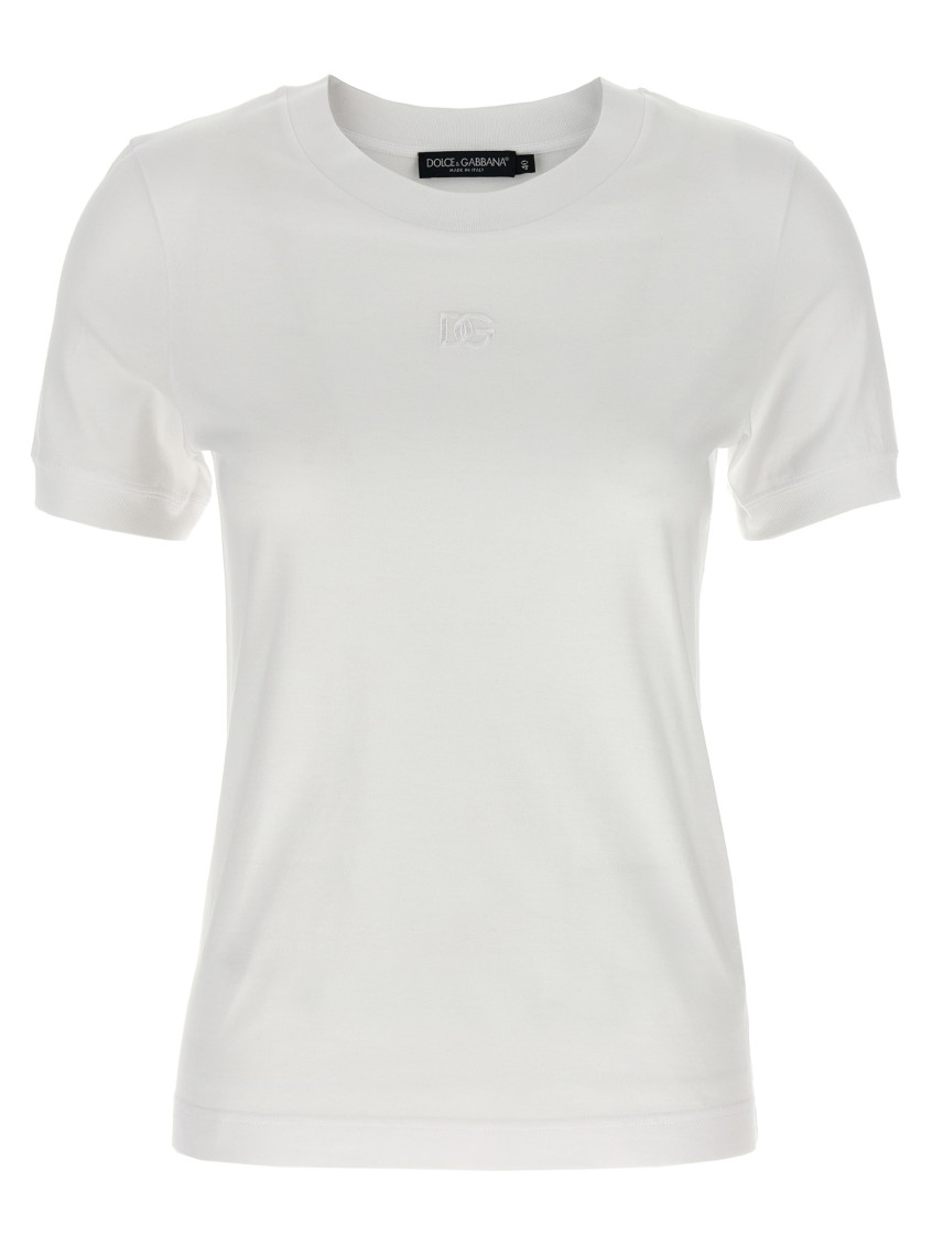 Dolce & Gabbana White Logo Embroidery T-shirt In Gray