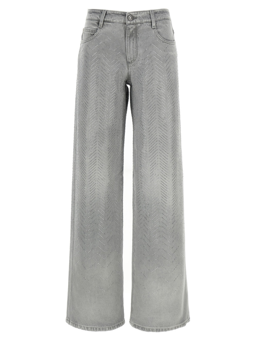 Ermanno Scervino Crystal Embellished Denim Pockets In Gray