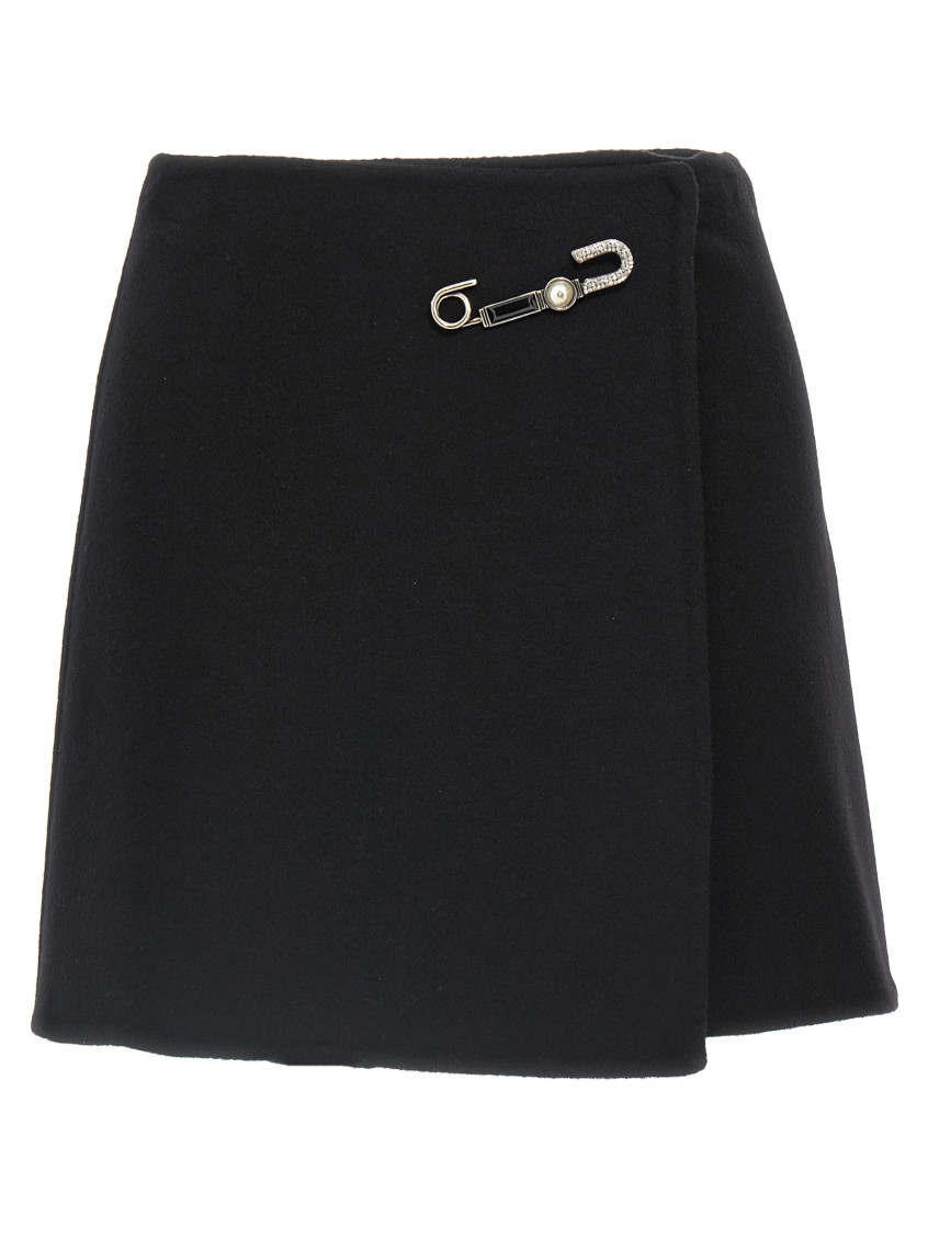 Ermanno Scervino Jewel-embellished Virgin-wool Skirt In Black