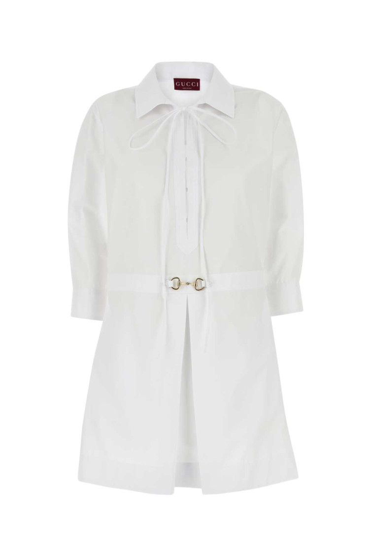 Gucci White Cotton Poplin Shirt Dress